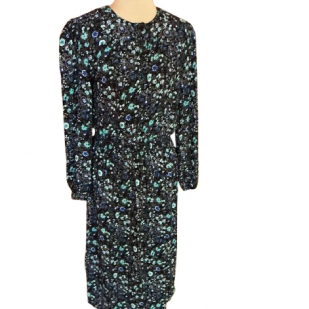 Vtg 80s Virgo Floral Knee Length Dress